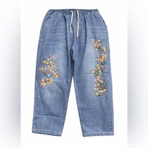 Floral Embroidered Blue Jeans